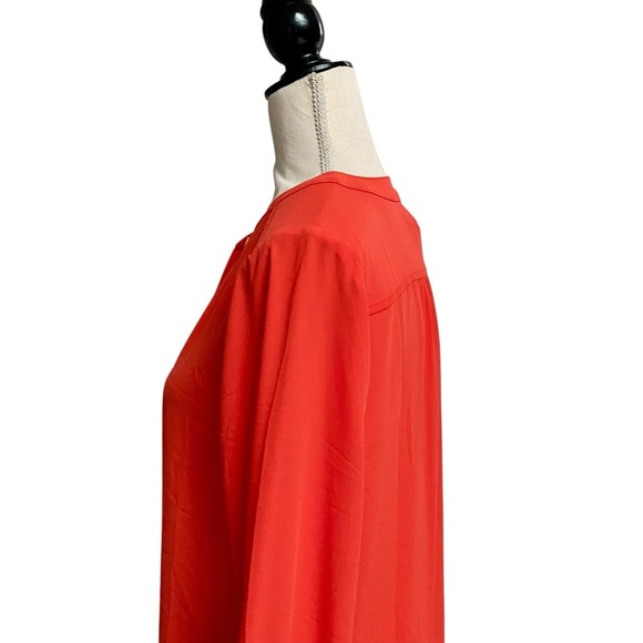 J.Crew Drapey Band Collar Blouse Small Orange Red Ruffle Cuff Shirt NWT - Picture 5 of 13
